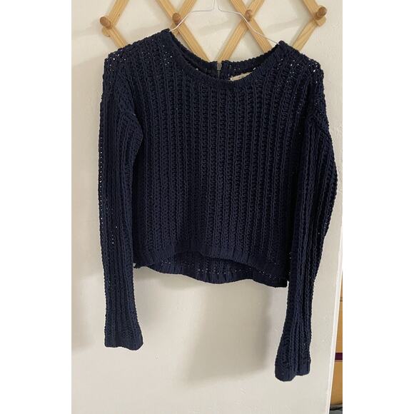 Abercrombie & Fitch Sweater Women's XS Navy Slightly Cropped Open Knit Beachy - Picture 2 of 6